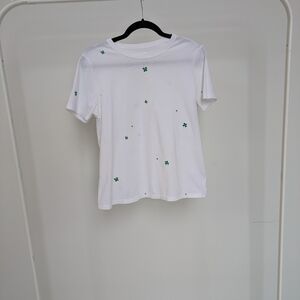 Old Navy White T-Shirt with Four Leaf Clovers